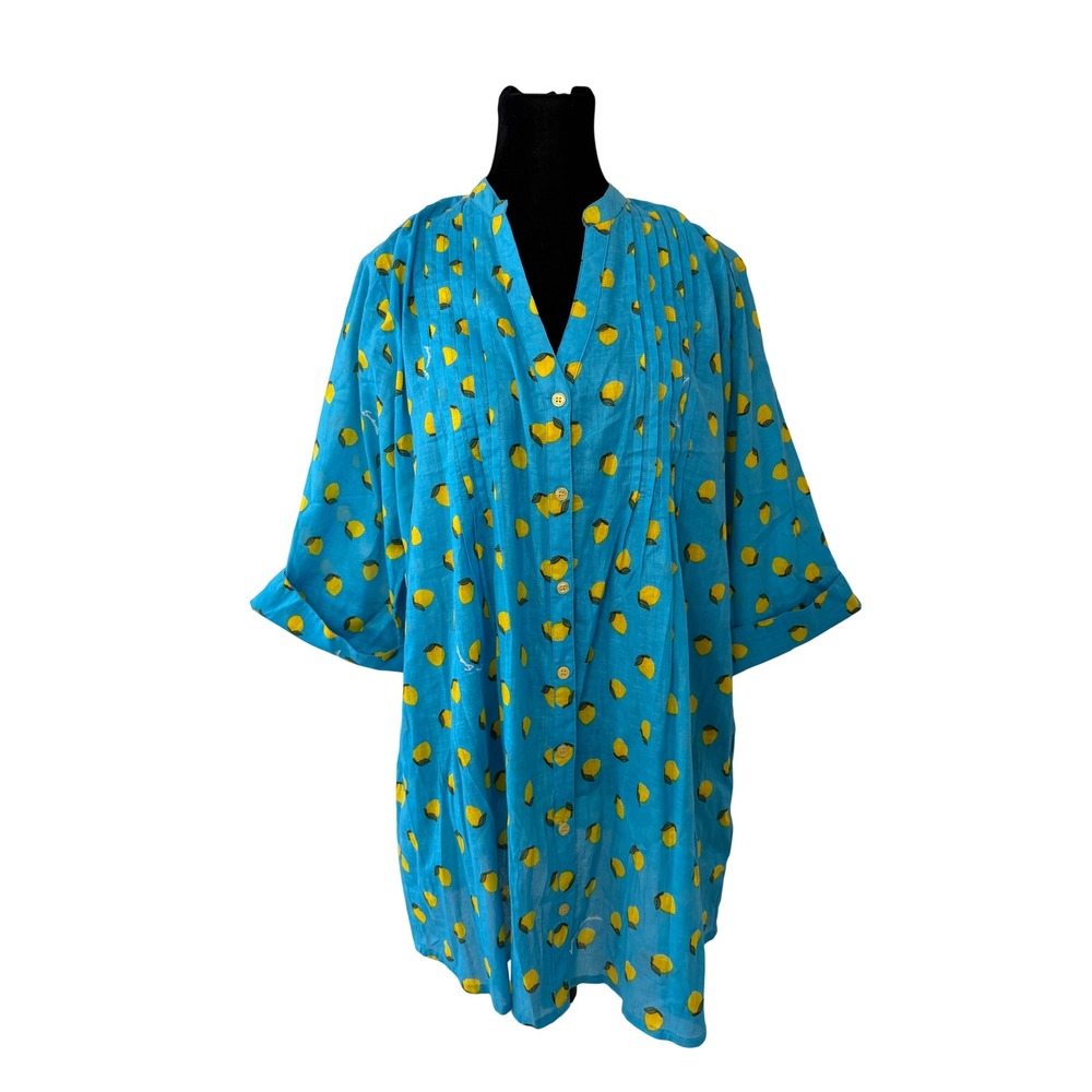 Antica Sartoria Giacomo Cinque Lemon Print Tunic Top Dress Blue Yellow One Size